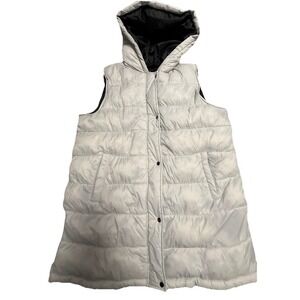 Swiss Tech Long Hooded Puffer Vest Women's Creamy Gray Lightweight Warm